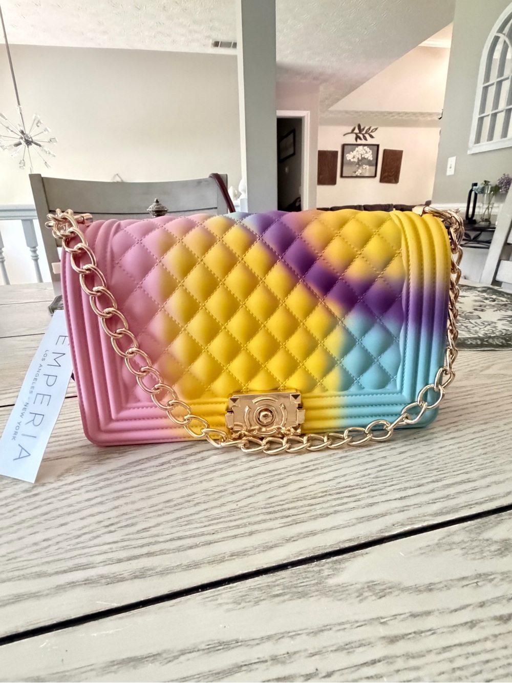 Multicolor Quilted Chain Shoulder Bag